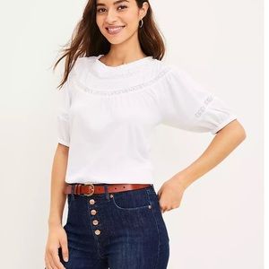 Loft Lace Trim Peasant Top NWT